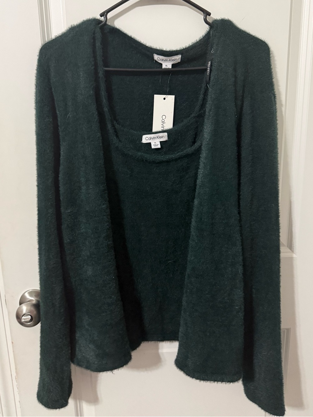 Calvin Klein Women's Forest Green‎ Cozy Open Cardigan & tank Sweater Set NEW